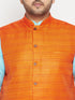 Vastramay Plus Size Men's Aqua Blue Kurta And White Pyjama With Nehru Jacket Set
